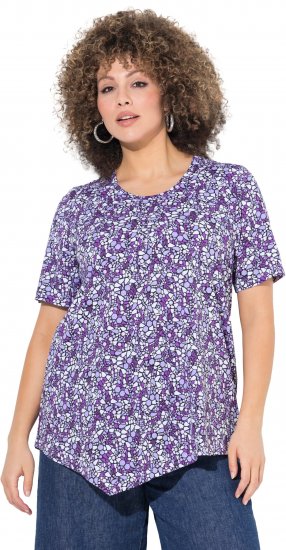 Ulla Popken Floral Pointed Hem Short Sleeve Tee Purple - Bedruckte T-shirts für damen - 
