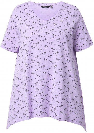 Ulla Popken Palm Tree Print Pointed Hem Tee Lavender - Bedruckte T-shirts für damen - 