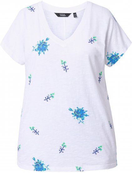 Ulla Popken Cross Stitch Short Sleeve Tee Snow White - Bedruckte T-shirts für damen - 