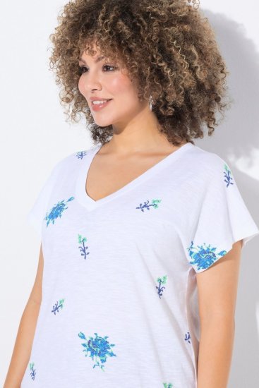 Ulla Popken Cross Stitch Short Sleeve Tee Snow White - Bedruckte T-shirts für damen - Bedruckte Shirts für Damen