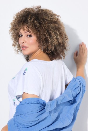 Ulla Popken Cross Stitch Short Sleeve Tee Snow White - Bedruckte T-shirts für damen - Bedruckte Shirts für Damen