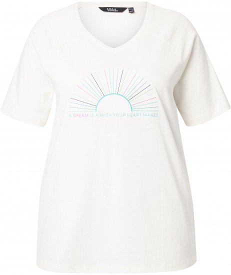 Ulla Popken Embroidered Sunrise Lettering Tee Off-White - Bedruckte T-shirts für damen - 