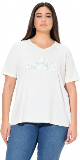 Ulla Popken Embroidered Sunrise Lettering Tee Off-White - Bedruckte T-shirts für damen - 