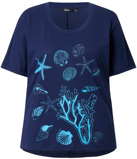 Ulla Popken Marine Print Short Sleeve Tee Ink Blue - Bedruckte T-shirts für damen - 