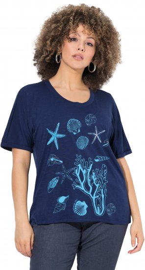 Ulla Popken Marine Print Short Sleeve Tee Ink Blue - Bedruckte T-shirts für damen - 