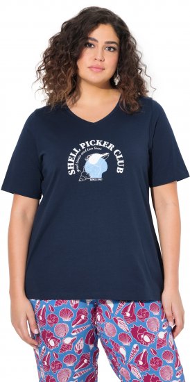 Ulla Popken Shell Picker Club Short Sleeve Graphic Tee Navy - Bedruckte T-shirts für damen - 