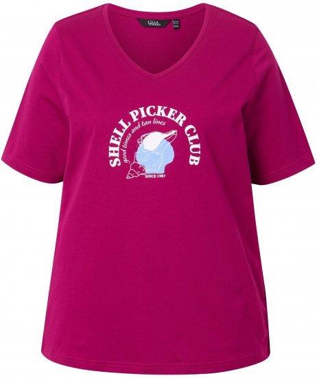 Ulla Popken Shell Picker Club Short Sleeve Graphic Tee Magnolia Red - Bedruckte T-shirts für damen - 