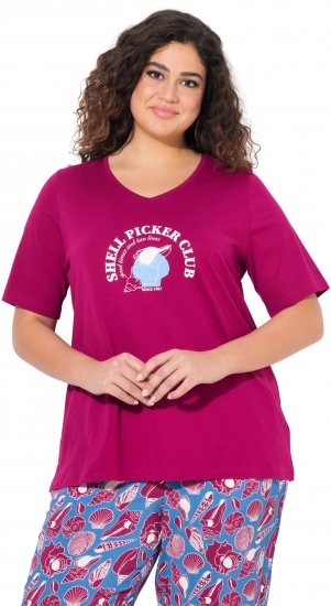 Ulla Popken Shell Picker Club Short Sleeve Graphic Tee Magnolia Red - Bedruckte T-shirts für damen - 