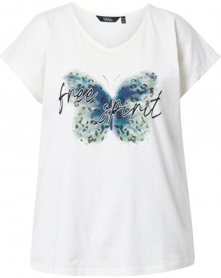 Ulla Popken Free Spirit Butterfly Cap Sleeve Graphic Tee Off-White - Bedruckte T-shirts für damen - 