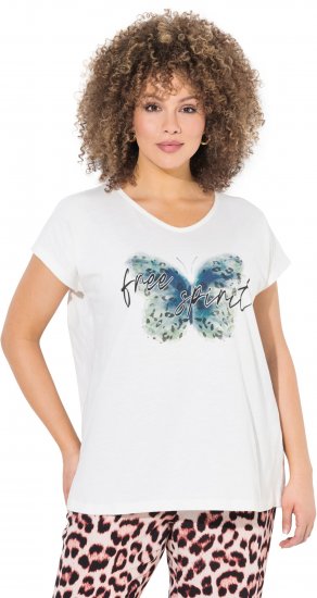 Ulla Popken Free Spirit Butterfly Cap Sleeve Graphic Tee Off-White - Bedruckte T-shirts für damen - 