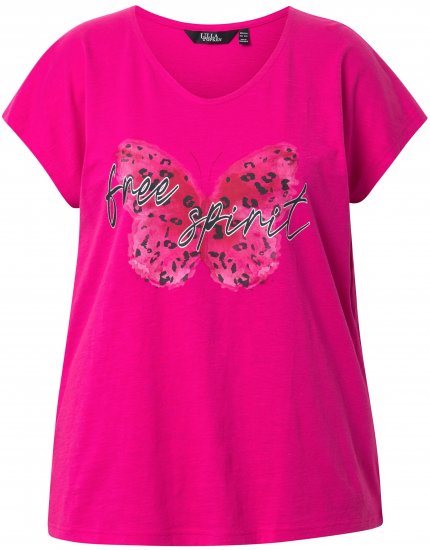 Ulla Popken Free Spirit Butterfly Cap Sleeve Graphic Tee Magenta Pink - Bedruckte T-shirts für damen - 