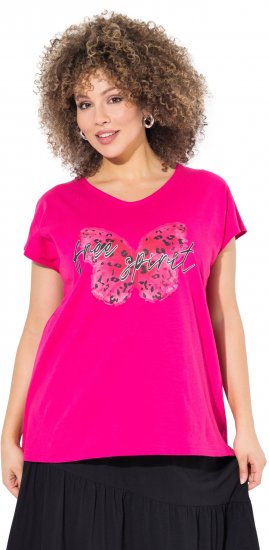 Ulla Popken Free Spirit Butterfly Cap Sleeve Graphic Tee Magenta Pink - Bedruckte T-shirts für damen - 