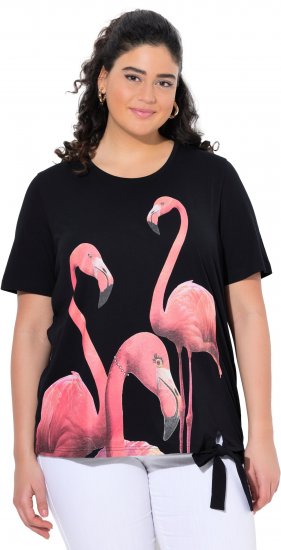 Ulla Popken Flamingo Short Sleeve Graphic Tee Black - Bedruckte T-shirts für damen - 