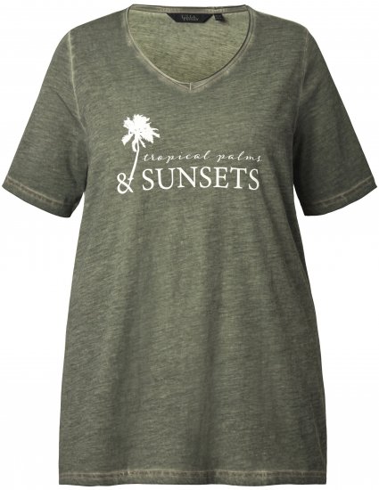 Ulla Popken Sunset Lettering Short Sleeve Graphic Tee Olive - Bedruckte T-shirts für damen - 