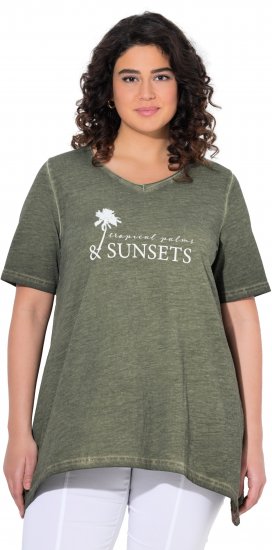Ulla Popken Sunset Lettering Short Sleeve Graphic Tee Olive - Bedruckte T-shirts für damen - 