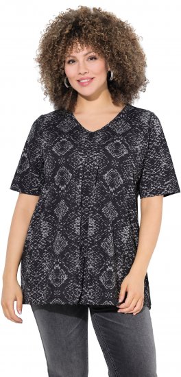 Ulla Popken Snake Print V-Neck Tee Graphite Grey - Bedruckte T-shirts für damen - 