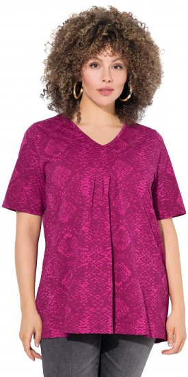 Ulla Popken Snake Print V-Neck Tee Magnolia Red - Bedruckte T-shirts für damen - 
