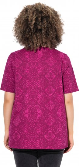 Ulla Popken Snake Print V-Neck Tee Magnolia Red - Bedruckte T-shirts für damen - 