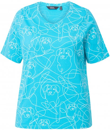 Ulla Popken Abstract Animal Print Short Sleeve Tee Deep Aqua - Bedruckte T-shirts für damen - 