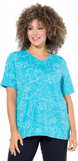 Ulla Popken Abstract Animal Print Short Sleeve Tee Deep Aqua - Bedruckte T-shirts für damen - 