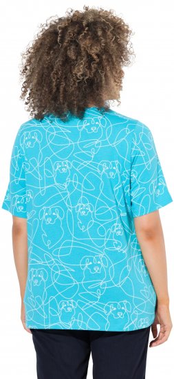 Ulla Popken Abstract Animal Print Short Sleeve Tee Deep Aqua - Bedruckte T-shirts für damen - 