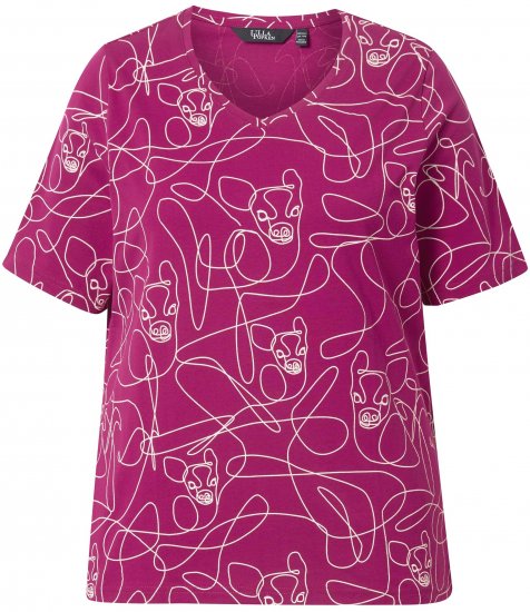Ulla Popken Abstract Animal Print Short Sleeve Tee Magnolia Red - Bedruckte T-shirts für damen - 