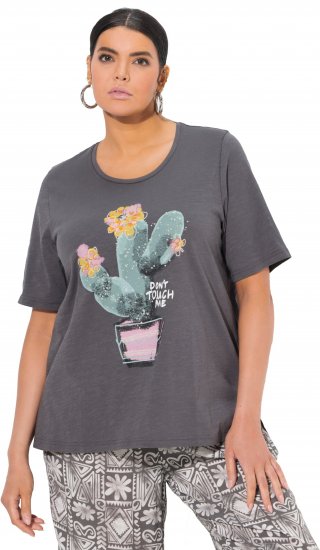 Ulla Popken Cactus Short Sleeve Graphic Tee Graphite Grey - Bedruckte T-shirts für damen - 