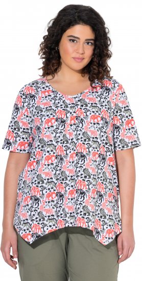 Ulla Popken Half-sleeve A-line V-neck Pointed Hem Animal Pattern T-shirt Snow White - Bedruckte T-shirts für damen - 