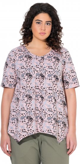 Ulla Popken Half-sleeve A-line V-neck Pointed Hem Animal Pattern T-shirt Pastel Rose - Bedruckte T-shirts für damen - 