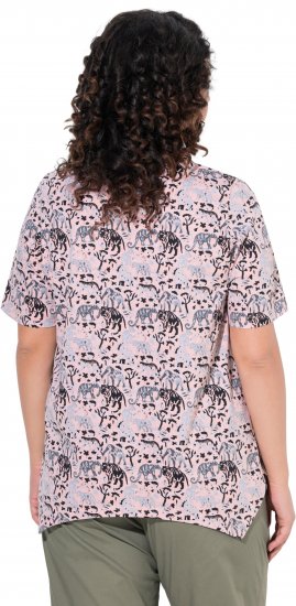 Ulla Popken Half-sleeve A-line V-neck Pointed Hem Animal Pattern T-shirt Pastel Rose - Bedruckte T-shirts für damen - 