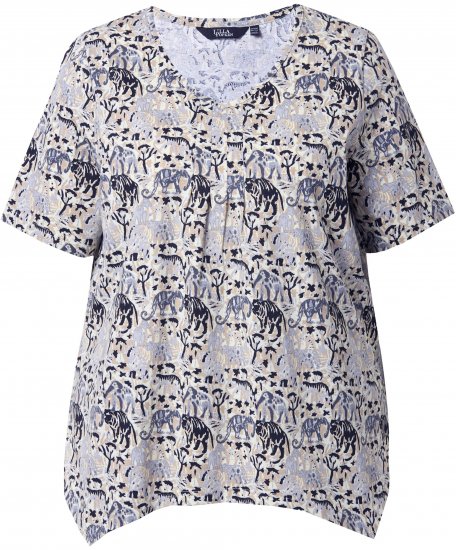 Ulla Popken Half-sleeve A-line V-neck Pointed Hem Animal Pattern T-shirt Moss - Bedruckte T-shirts für damen - 