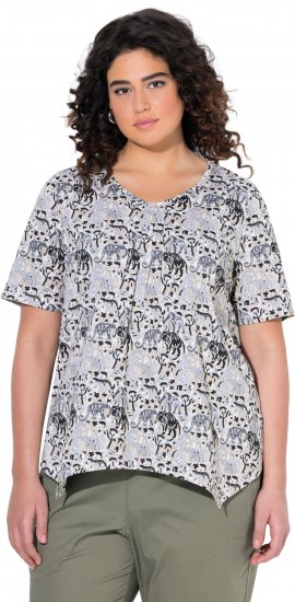 Ulla Popken Half-sleeve A-line V-neck Pointed Hem Animal Pattern T-shirt Moss - Bedruckte T-shirts für damen - 