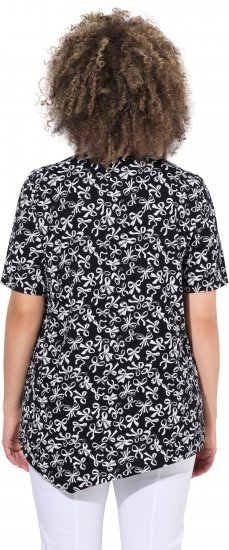 Ulla Popken Bow Print Short Sleeve Pointed Hem Tee Black - Bedruckte T-shirts für damen - 