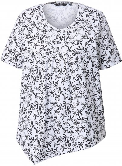 Ulla Popken Bow Print Short Sleeve Pointed Hem Tee Snow White - Bedruckte T-shirts für damen - 