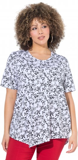 Ulla Popken Bow Print Short Sleeve Pointed Hem Tee Snow White - Bedruckte T-shirts für damen - 