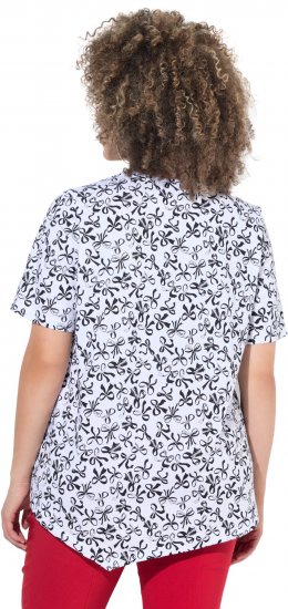Ulla Popken Bow Print Short Sleeve Pointed Hem Tee Snow White - Bedruckte T-shirts für damen - 