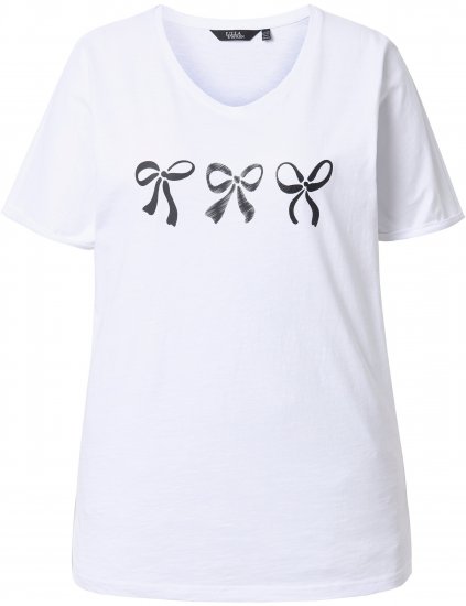 Ulla Popken Bow Short Sleeve Graphic Tee Snow White - Bedruckte T-shirts für damen - 