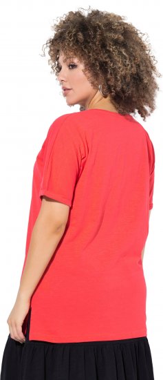 Ulla Popken Bow Short Sleeve Graphic Tee Light Red - Bedruckte T-shirts für damen - 