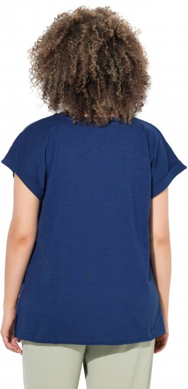 Ulla Popken Textured Paisley Motif Cap Sleeve Tee Navy - Bedruckte T-shirts für damen - 