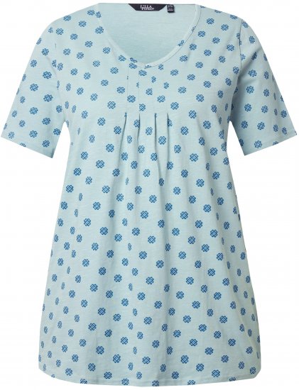 Ulla Popken Tile Print Short Sleeve Pleated Tee Light Moss Green - Bedruckte T-shirts für damen - 