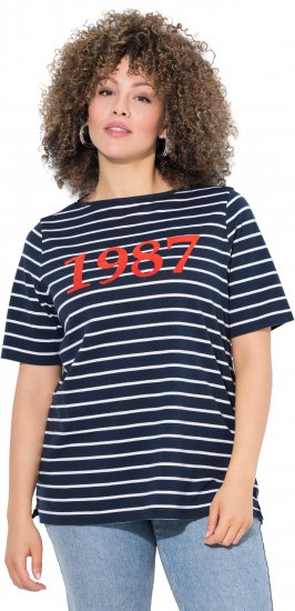 Ulla Popken Striped 1987 Boat Neck Tee Navy Blue - Bedruckte T-shirts für damen - 
