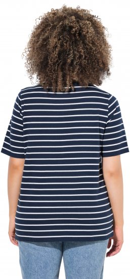 Ulla Popken Striped 1987 Boat Neck Tee Navy Blue - Bedruckte T-shirts für damen - 