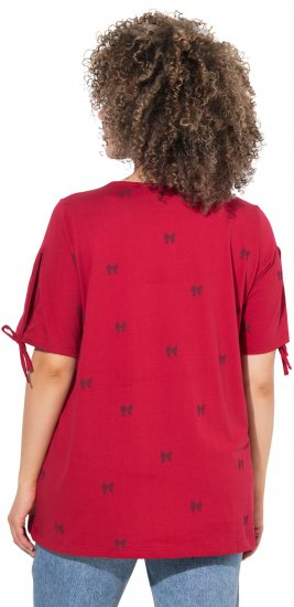 Ulla Popken Bow Print Split Sleeve Tee Ruby Red - Bedruckte T-shirts für damen - 