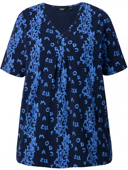 Ulla Popken Letter Print Short Sleeve Tee Navy - Bedruckte T-shirts für damen - 