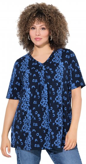 Ulla Popken Letter Print Short Sleeve Tee Navy - Bedruckte T-shirts für damen - 