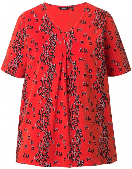 Ulla Popken Letter Print Short Sleeve Tee Red - Bedruckte T-shirts für damen - 