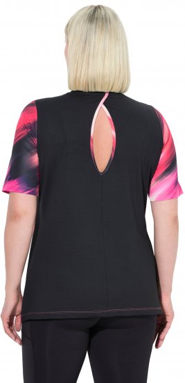 Ulla Popken Cutout Abstract Print Short Sleeve Tee Hibiscus Red - Bedruckte T-shirts für damen - 