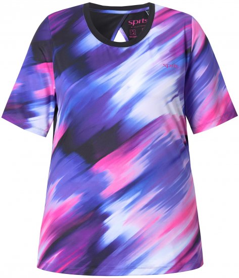 Ulla Popken Cutout Abstract Print Short Sleeve Tee Ink Blue - Bedruckte T-shirts für damen - 