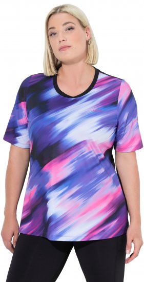 Ulla Popken Cutout Abstract Print Short Sleeve Tee Ink Blue - Bedruckte T-shirts für damen - 