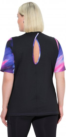 Ulla Popken Cutout Abstract Print Short Sleeve Tee Ink Blue - Bedruckte T-shirts für damen - 